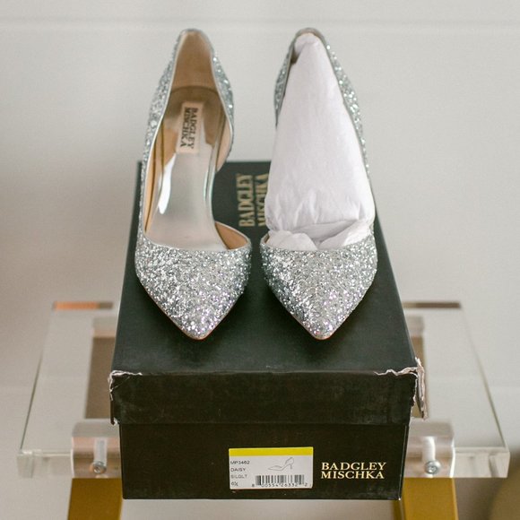 Badgley Mischka Women's Daisy Silver Glitter Heels 6.5 Women's New in Box - Picture 13 of 14